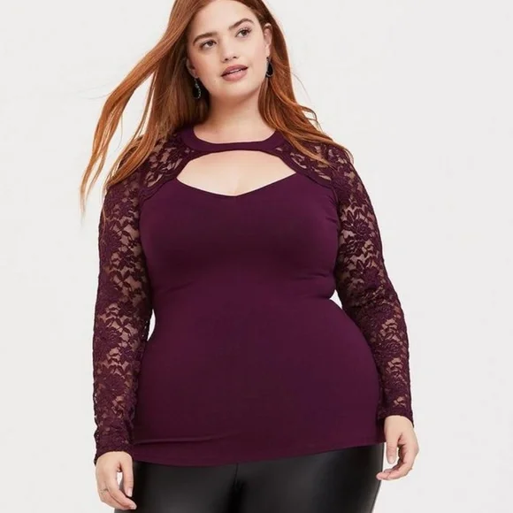 Torrid Choker Neck Lace Sleeve Top NWT Size 0X - Picture 2 of 5